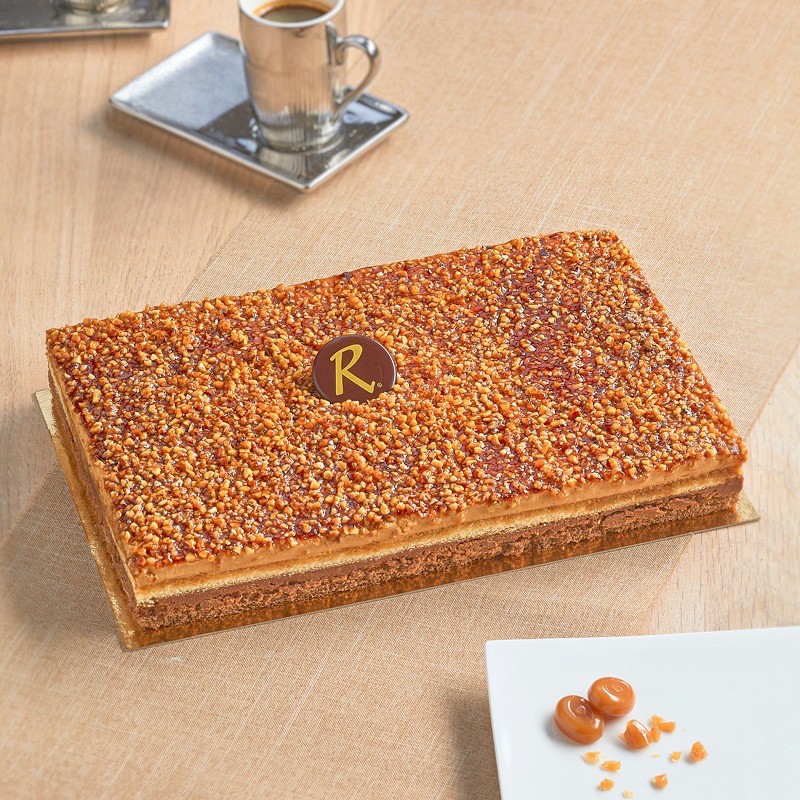 Croquant Caramel - Magnifique gâteau au croquant chocolat au lait et bavaroise caramel - Pâtisserie La Romainville