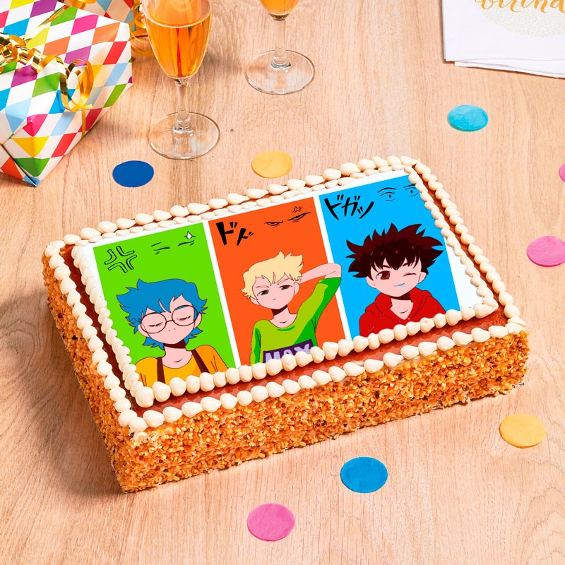 Gâteau manga garçons trio au chocolat, noisette, vanille ou noix de coco Gâteau manga garçons trio au chocolat, noisette, vanille ou noix de coco